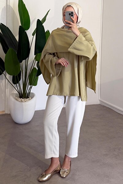 SİNDAL Şal Detaylı Tunik - Olive