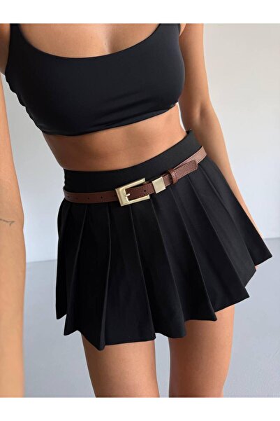 Mine Tan Butik Women's Belt with Buckle Detail - Brown