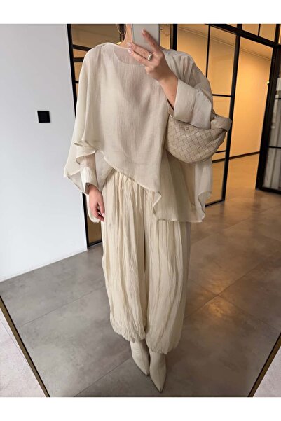 BB Bensu Buyruk Elastic Waisted Shalwar Pants Stone