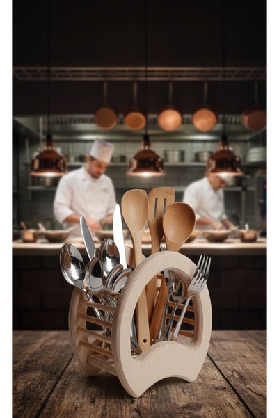 MONTETOYS Modern Wooden Kitchen Stand - Desktop Utensil Organizer, Aesthetic Wooden Spoon Holder and Organizer