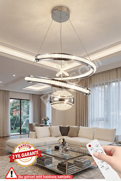 RANSOM İthal Seri 3 Renk Kumandalı Toplu Kelebekli Çember Led Avize Gümüş Kas...