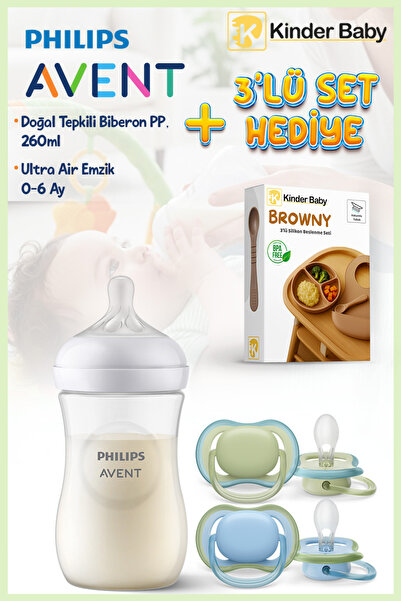 Philips Avent Doğal Tepkili PP Biberon 260 ml + 0-6 Ay Air Emzik + Beslenme S...