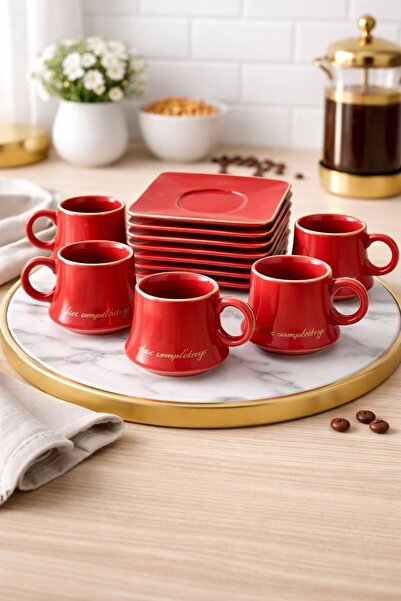 AROW Porcelain Coffee Cup Set Red