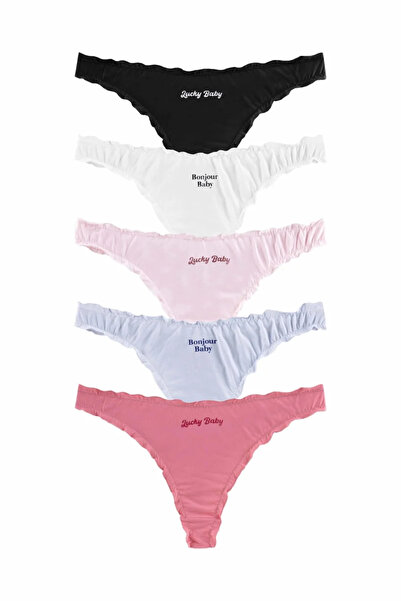 delis Set of 5 pairs of Cotton thong panties, for women, 28650, Multicolor