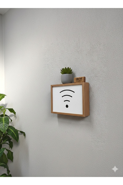 HKM Ticaret 30X40X10 cm Bamboo Wall-Mountable Insurance Modem-Wifi Storage Bo...