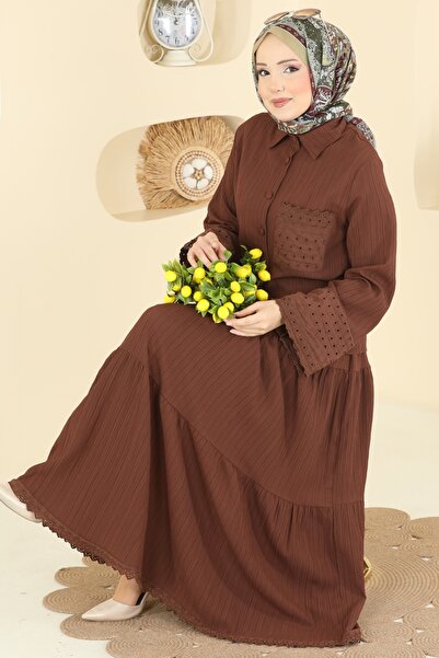 ModaMerve Güpür Detaylı Etekli Takım 328ASN888-MS Kahve