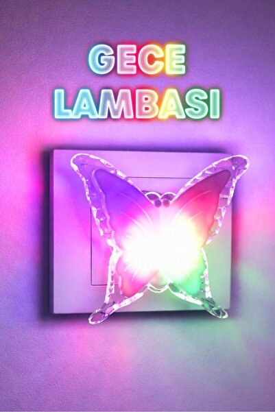 Telvesse RGB Gece Lambası Kelebek Tip Koridor Hol Işığı Uyuma Işığı Renkli Iş...