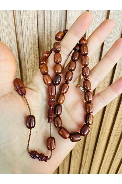 Tesbihas Atölyesi Thick Hareli Crimped Amber Rosary Set with Systematic Capsu...