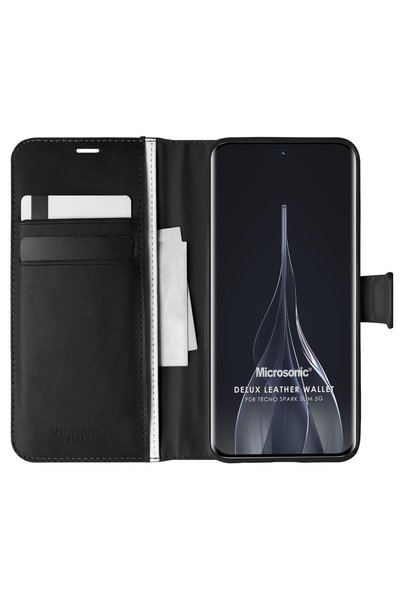 Microsonic Tecno Spark Slim 5g Case Delux Leather Wallet Black