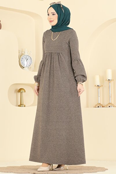 ModaMerve Pili Detaylı Örme Elbise 24086UKBK1160-MS Vizyon