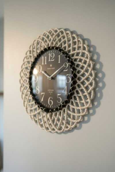 home inn Bohem Hasır Çerçeveli Siyah Detaylı Duvar Saati – Modern Görünümlü D...