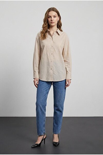 Quzu Striped Transparent Shirt Oversize Long Sleeve Cotton