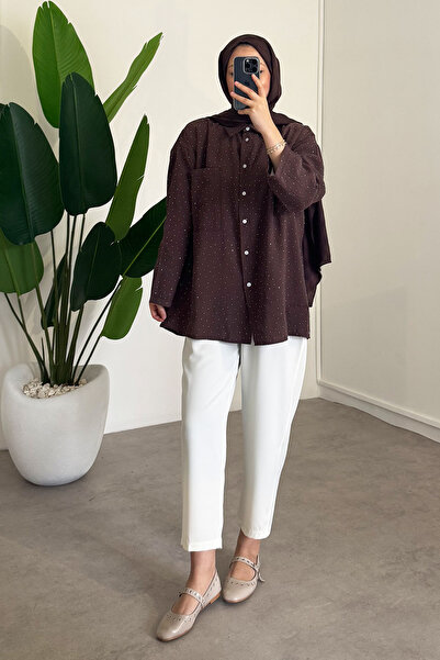 SİNDAL Taş Baskılı Gömlek - Kahverengi