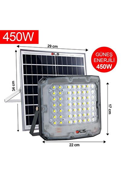 DLS 450W Güneş Enerjili Solar LED Projektör Harici Solar Panelli, 5 Metre Kab...