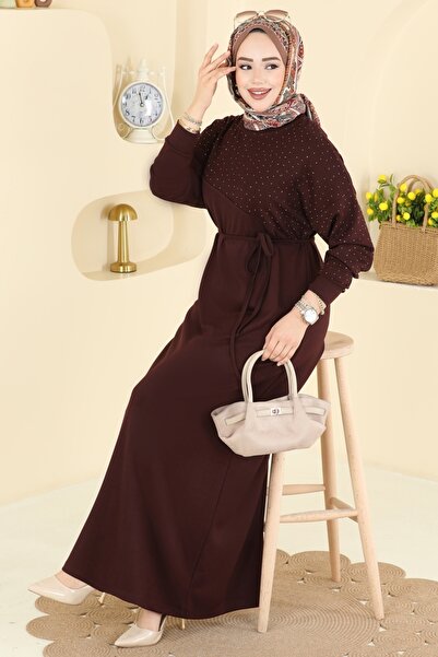 ModaMerve Asimetrik Dikiş Detaylı Elbise 2604ERK1158-MS Kahve