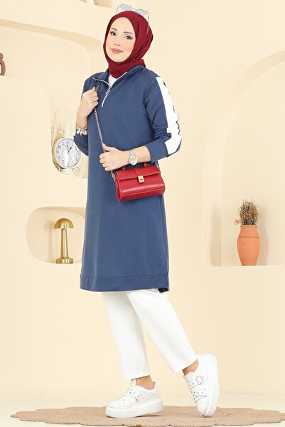 ModaMerve Kolları Şeritli İki İplik Tunik 1006ETT926-MS İndigo