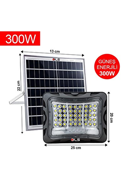 DLS 300W Güneş Enerjili Solar LED Projektör Harici Solar Panelli, 5 Metre Kab...
