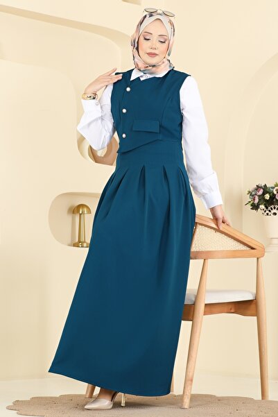 ModaMerve İnci Düğmeli Jileli Takım 342ASN888-MS Petrol