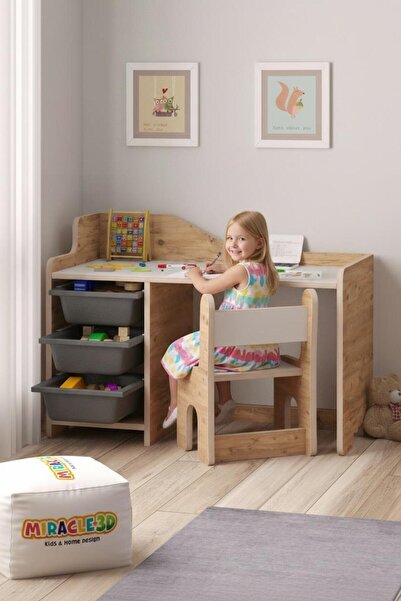 pazarauygun 90x44 Cm 3 Sepetli Çocuk Çalışma Masası Aktivite Masası ve 1 Adet...