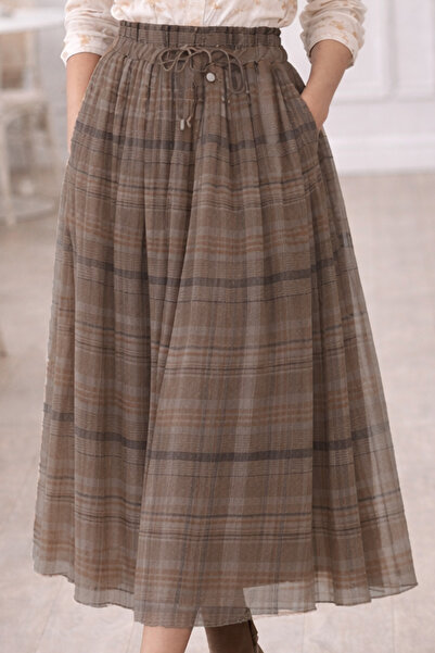 benguen Plaid Chiffon Skirt A606216 Mink