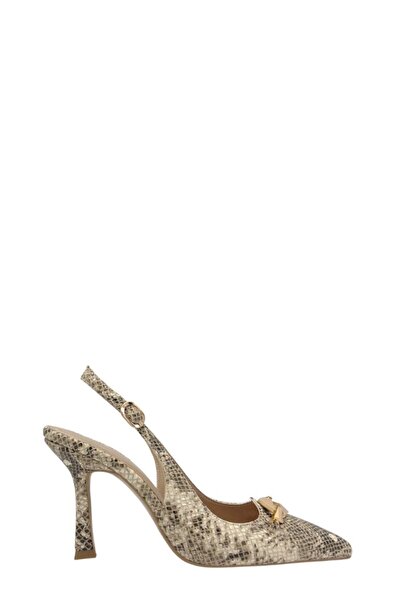 Moulin Shoes Bej Yılan Arkası Açık Stiletto Kadın Ayakkabı