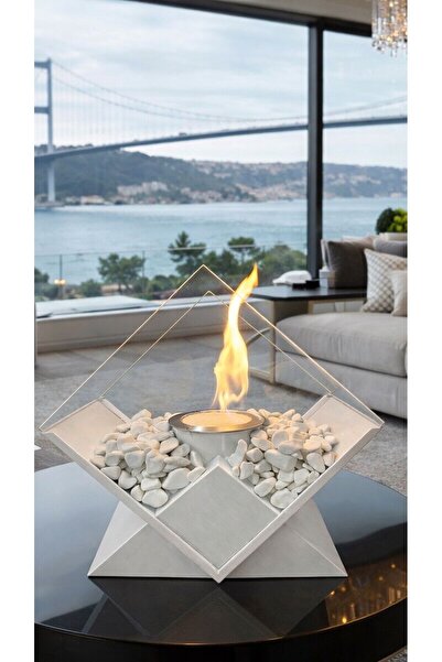 Home MASA ÜSTÜ BEYAZ ŞÖMİNE ŞEFFAF CAMLI