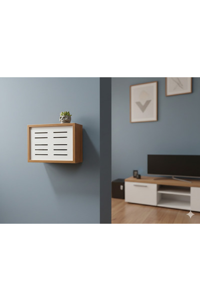 HKM Ticaret 25X35X7 cm Grid Patterned Bamboo Wall Hanging Fuse Modem-Wifi Sto...