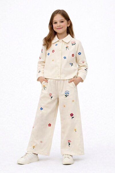 Zuzu طقم بناتي مطرز بالزهور