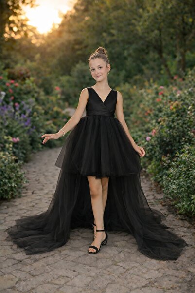 nsmkidslife Κοριτσίστικο μαύρο φόρεμα με κοντό μπροστινό μέρος και μακρύ πίσω...