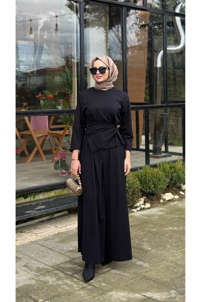 AlMarwah Drapeli Broş Detaylı Pantolonlu Takım 202946