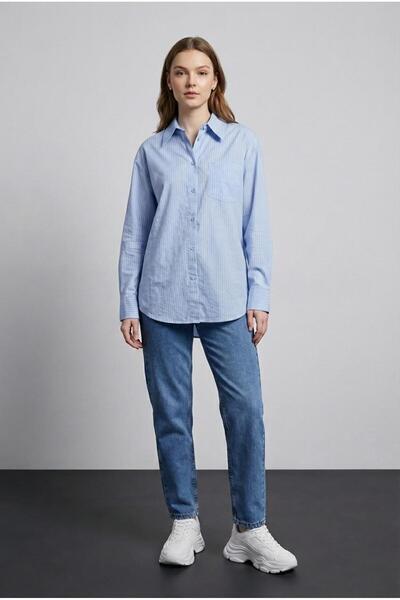 Quzu Striped Transparent Shirt Oversize Long Sleeve Cotton