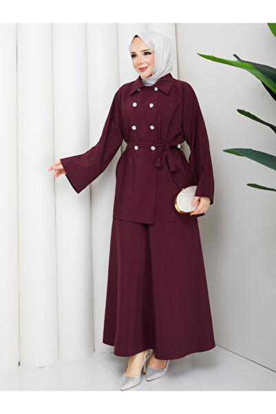 RACE FASHİON طقم حجاب (تسيتير) مكون من قميص وتنورة بأزرار مزدوجة RC9022