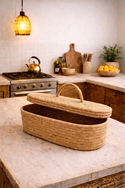 Mastella Oval Kapaklı Sepet | Organizer 30x20 ( Jüt )