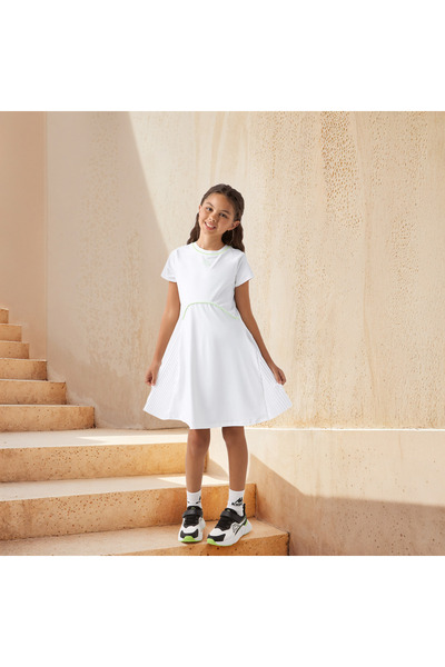 Kappa Logo Detail A-line Dress with Round Neck and Short Sleeves