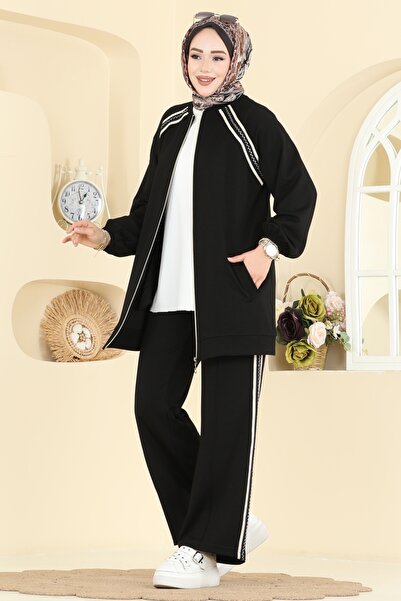 ModaMerve Gold Fermuarlı Modal Takım 3287HBS856-MS Siyah