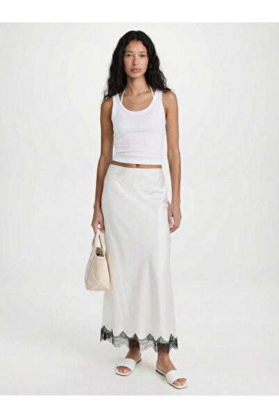 Babushka White Lace Detailed Satin Skirt