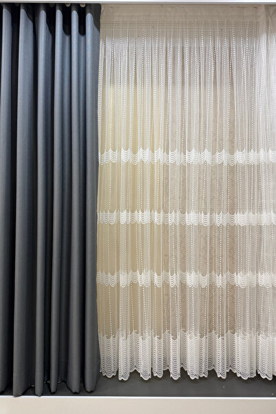 Ta-Ha Perde ve Halı 1-2.5 Normal Pile Arya Pattern Embroidered Tulle Curtain,...