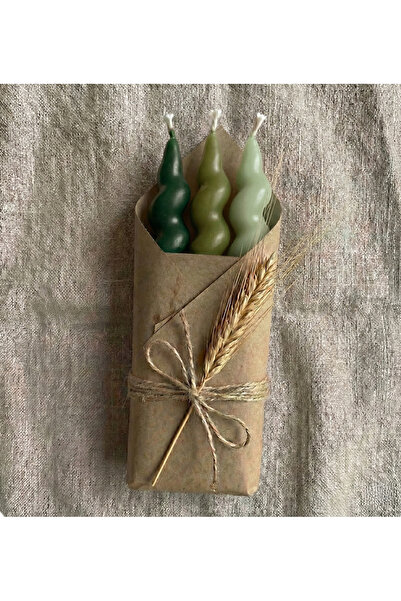 Homera Design Matcha 3'lü Spiral Burgu Şamdan Mum Seti 15 CM - Dekoratif Este...