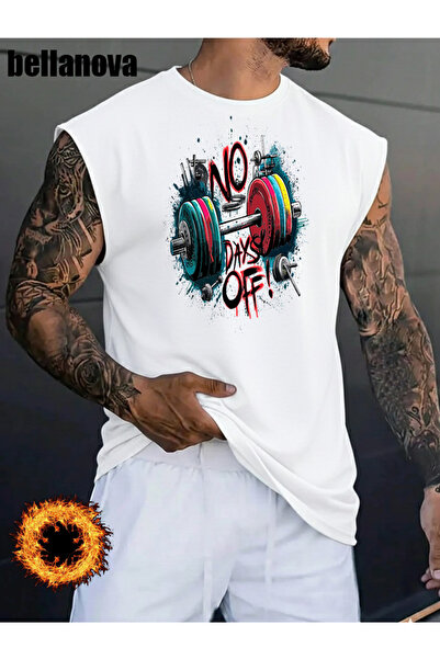 bellanova Men's White Printed Oversized Cut Cotton Crew Neck Undershirt