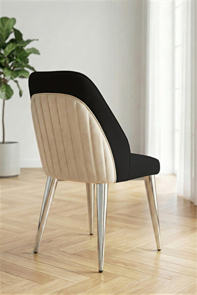 SANDERYA Nordic Serisi Krem-Siyah 1 Adet Modern Yemek Masası Sandalyesi | Mut...