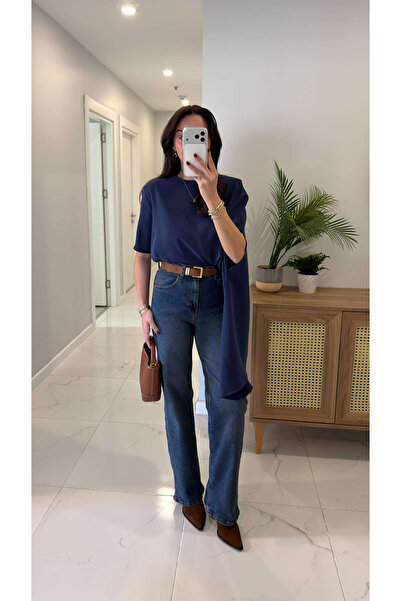 BİRCANÇİL Yenha Navy Blue Belted Pipe Leg Jeans