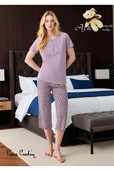 Pierre Cardin Women's Button Detailed Capri Pajama Set - Comfortable Cut Moda...