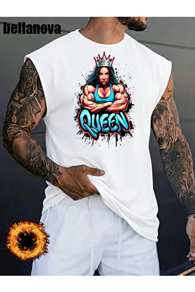 bellanova Men's White Printed Oversized Cut Cotton Crew Neck Undershirt