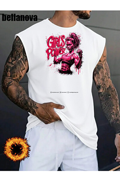 bellanova Men's White Printed Oversized Cut Cotton Crew Neck Undershirt