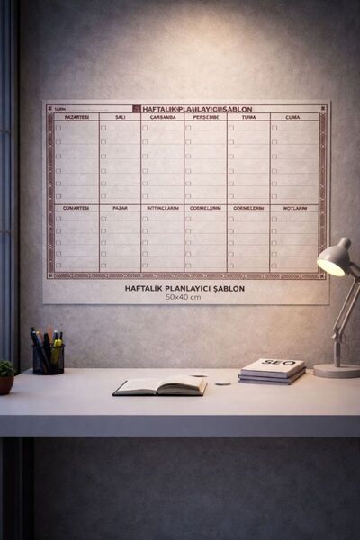 KUSTAR قالب مخطط أسبوعي - مخطط حائط ثابت قابل للكتابة والمسح مقاس 50x40 سم