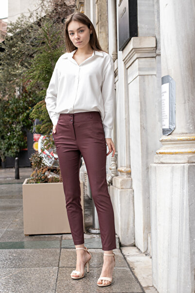 Jument High Waist Thick Belted Pocketed Skinny Ankle Length Cotton Lycra Fabr...