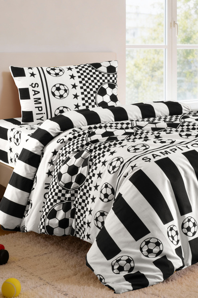 Magnolia Black and White Single Fan Duvet Cover Set - Soft Cotton Texture