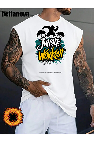 bellanova Men's White Printed Oversized Cut Cotton Crew Neck Undershirt