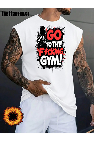 bellanova Men's White Printed Oversized Cut Cotton Crew Neck Undershirt