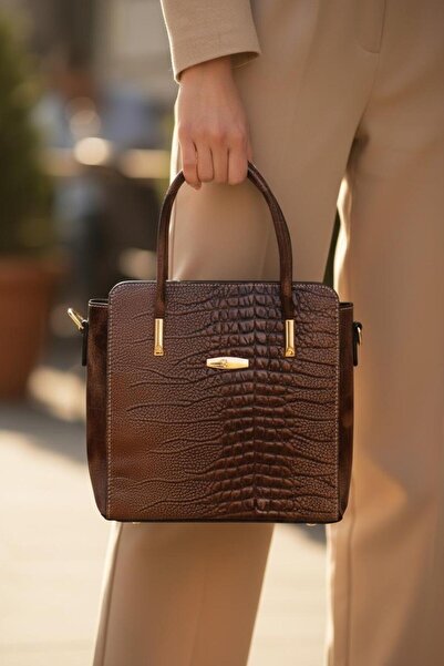 GIG Drop Pattern Patent Leather Mixed Crocodile Women's Hand and Shoulder Bag